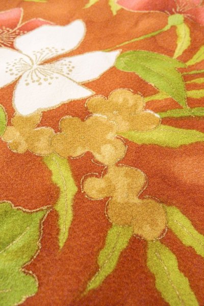 Photo8: O0826Y Vintage Japanese kimono   Brown KOMON dyed for women / Silk. Flower   (Grade B) (8)