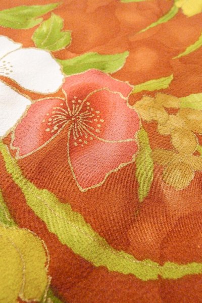 Photo9: O0826Y Vintage Japanese kimono   Brown KOMON dyed for women / Silk. Flower   (Grade B) (9)