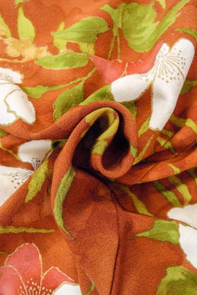 Photo11: O0826Y Vintage Japanese kimono   Brown KOMON dyed for women / Silk. Flower   (Grade B) (11)