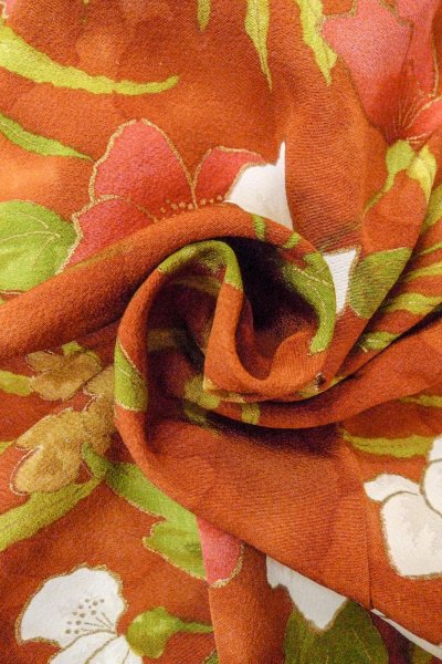 Photo12: O0826Y Vintage Japanese kimono   Brown KOMON dyed for women / Silk. Flower   (Grade B) (12)