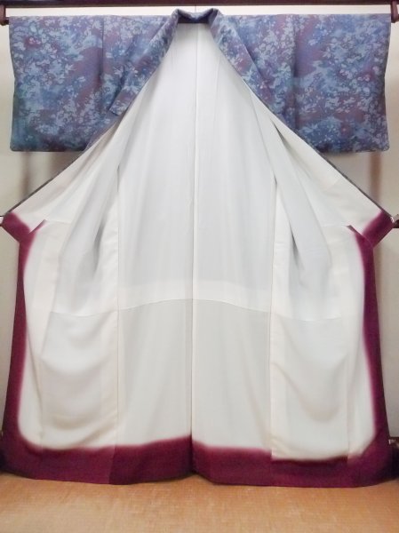 Photo2: Mint O0826Z Vintage Japanese kimono  Grayish Purple KOMON dyed for women / Silk. Peony,   (Grade A) (2)