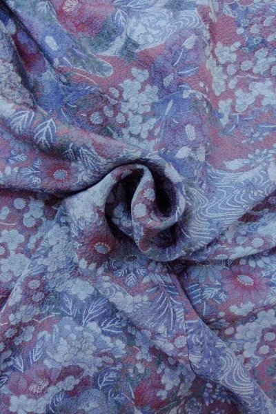 Photo11: Mint O0826Z Vintage Japanese kimono  Grayish Purple KOMON dyed for women / Silk. Peony,   (Grade A) (11)