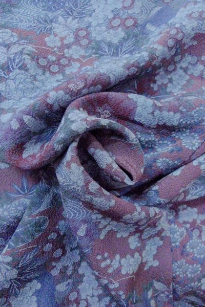 Photo12: Mint O0826Z Vintage Japanese kimono  Grayish Purple KOMON dyed for women / Silk. Peony,   (Grade A) (12)