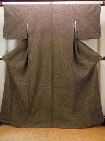 Photo1: Mint O0827A Used Japanese kimono   Brown KOMON dyed for women / Silk. Flower,   (Grade A) (1)