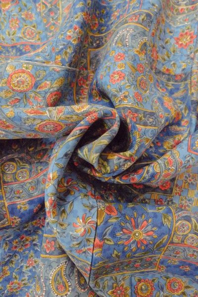 Photo11: Mint O0827B Used Japanese kimono  Grayish Light Blue KOMON dyed for women / Silk. Chinese flower,   (Grade A) (11)