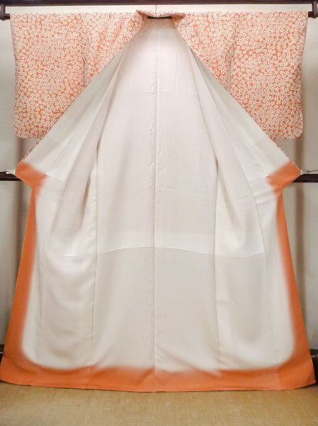 Photo2: O0827C Used Japanese kimono  Pale Orange KOMON dyed for women / Silk. Flower   (Grade B) (2)
