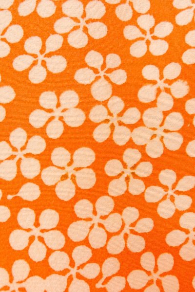 Photo7: O0827C Used Japanese kimono  Pale Orange KOMON dyed for women / Silk. Flower   (Grade B) (7)