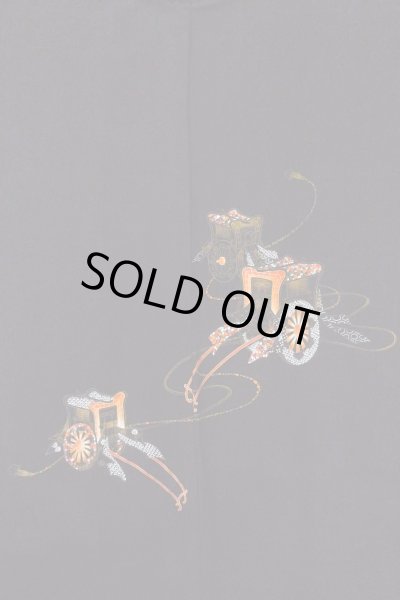 Photo3: O0902A Vintage Japanese kimono   Black HAORI short jacket for women / Silk. Court carriage,   (Grade B) (3)