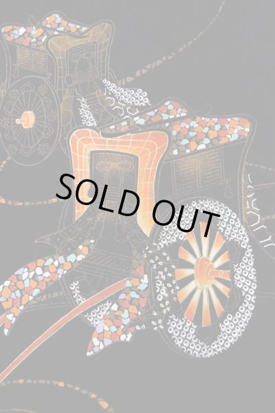 Photo4: O0902A Vintage Japanese kimono   Black HAORI short jacket for women / Silk. Court carriage,   (Grade B) (4)