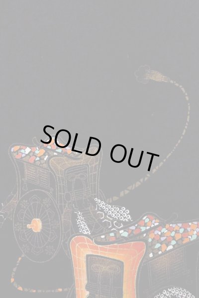 Photo6: O0902A Vintage Japanese kimono   Black HAORI short jacket for women / Silk. Court carriage,   (Grade B) (6)