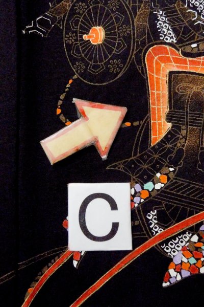 Photo15: O0902A Vintage Japanese kimono   Black HAORI short jacket for women / Silk. Court carriage,   (Grade B) (15)