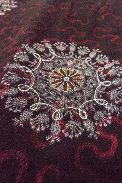 Photo8: O0902F Vintage Japanese kimono   Black HAORI short jacket for women / Silk. Flower,   (Grade B) (8)