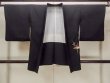 Photo1: O0902H Vintage Japanese kimono   Black HAORI short jacket for women / Synthetic. Flower,   (Grade B) (1)