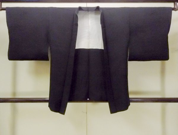 Photo1: O0902I Vintage Japanese kimono   Black HAORI short jacket for women / Silk.    (Grade B) (1)