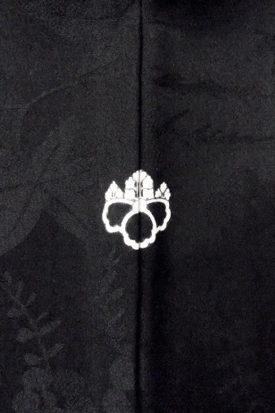 Photo3: O0902J Vintage Japanese kimono   Black HAORI short jacket for women / Silk. Leaf,   (Grade B) (3)