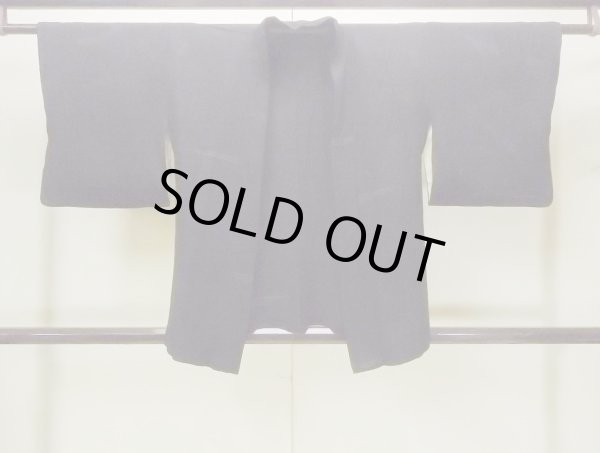 Photo1: O0902M Vintage Japanese kimono   Black HAORI short jacket for women / Silk. Line   (Grade B) (1)