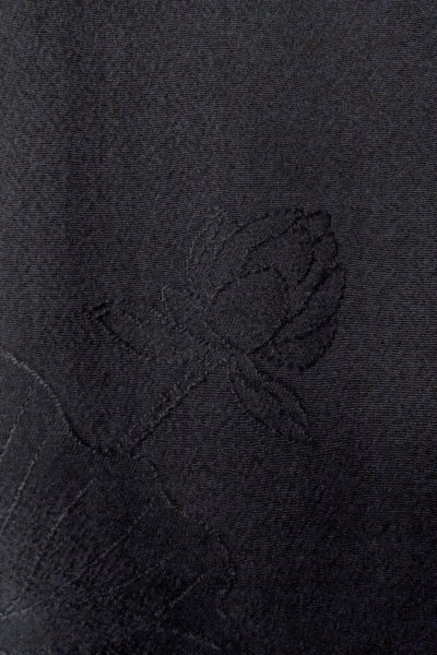 Photo6: O0902Q Vintage Japanese kimono   Black HAORI short jacket for women / Synthetic.  Base woven pattern : Lotus  (Grade B) (6)