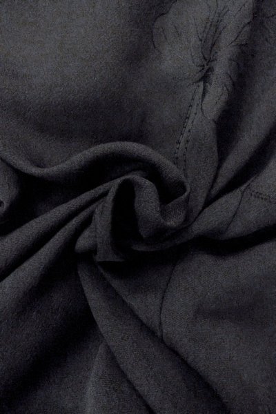 Photo13: O0902Q Vintage Japanese kimono   Black HAORI short jacket for women / Synthetic.  Base woven pattern : Lotus  (Grade B) (13)