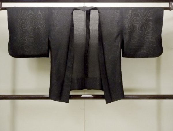 Photo1: O0902X Vintage Japanese kimono   Black HAORI short jacket for women / Silk. Dot   (Grade D) (1)