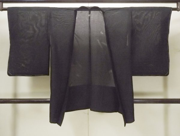 Photo1: O0902Y Vintage Japanese kimono   Black HAORI short jacket for women / Linen. Bamboo leaf   (Grade A) (1)