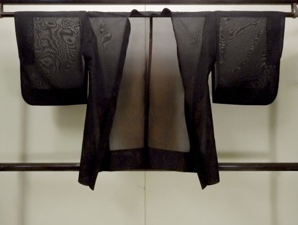 Photo1: Mint O0902Z Vintage Japanese kimono   Black HAORI short jacket for women / Silk. Tall grass   (Grade A) (1)