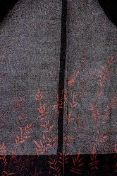 Photo3: Mint O0902Z Vintage Japanese kimono   Black HAORI short jacket for women / Silk. Tall grass   (Grade A) (3)
