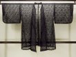 Photo1: Mint O0903A Vintage Japanese kimono   Black DOCHUGI outer coat for women / Synthetic. Abstract pattern Lace fabric  (Grade A) (1)