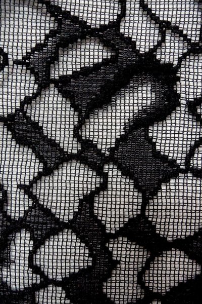 Photo7: Mint O0903A Vintage Japanese kimono   Black DOCHUGI outer coat for women / Synthetic. Abstract pattern Lace fabric  (Grade A) (7)