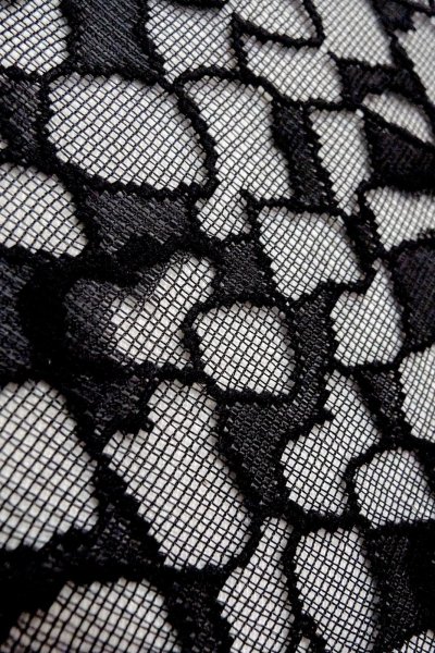 Photo9: Mint O0903A Vintage Japanese kimono   Black DOCHUGI outer coat for women / Synthetic. Abstract pattern Lace fabric  (Grade A) (9)