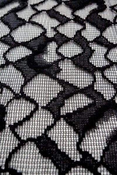 Photo10: Mint O0903A Vintage Japanese kimono   Black DOCHUGI outer coat for women / Synthetic. Abstract pattern Lace fabric  (Grade A) (10)