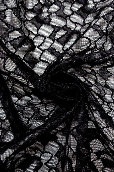 Photo11: Mint O0903A Vintage Japanese kimono   Black DOCHUGI outer coat for women / Synthetic. Abstract pattern Lace fabric  (Grade A) (11)