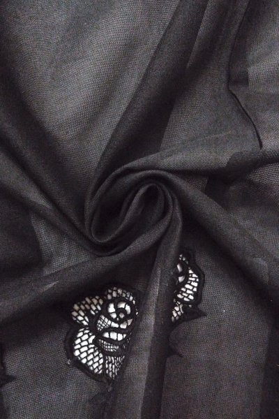 Photo11: O0903B Vintage Japanese kimono   Black HAORI short jacket for women / Silk. Rose   (Grade A) (11)