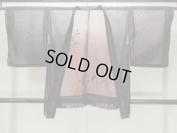Photo2: Mint O0909C Vintage Japanese kimono   Black HAORI short jacket for women / Silk. Flower,   (Grade A) (2)