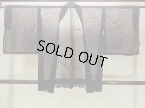 Photo3: Mint O0909C Vintage Japanese kimono   Black HAORI short jacket for women / Silk. Flower,   (Grade A) (3)