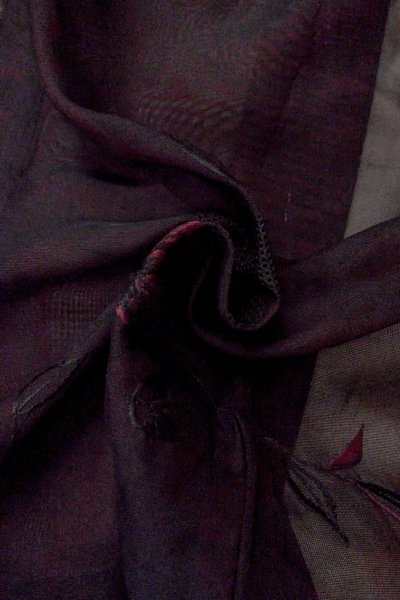 Photo11: Mint O0909C Vintage Japanese kimono   Black HAORI short jacket for women / Silk. Flower,   (Grade A) (11)