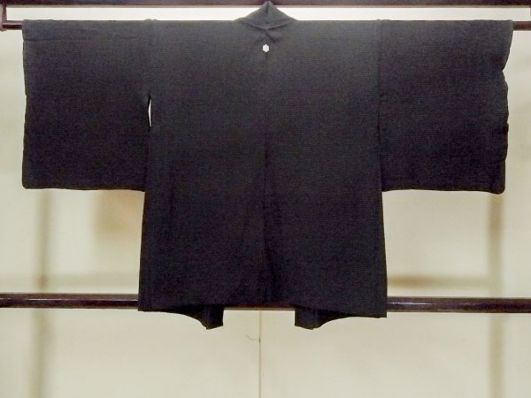 Photo2: Mint O0909E Vintage Japanese kimono   Black HAORI short jacket for women / Silk. Stripes   (Grade A) (2)