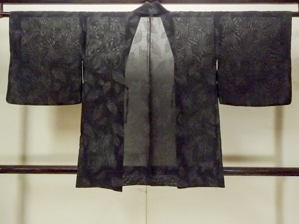 Photo2: Mint O0909F Vintage Japanese kimono   Black HAORI short jacket for women / Silk. Leaf   (Grade A) (2)