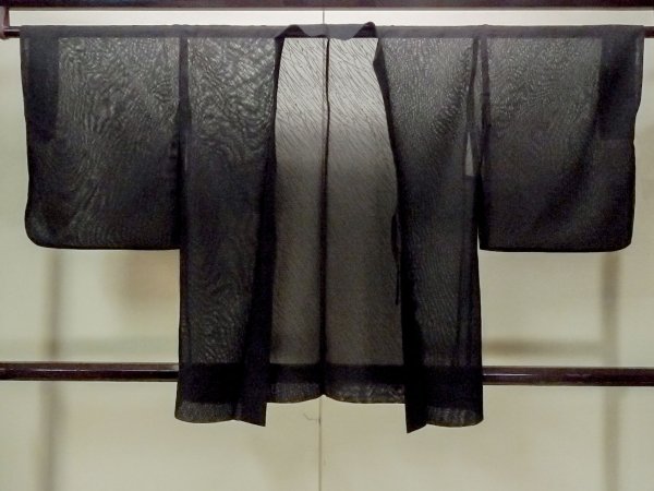 Photo1: O0909G Vintage Japanese kimono   Black HAORI short jacket for women / Silk. Line,   (Grade C) (1)