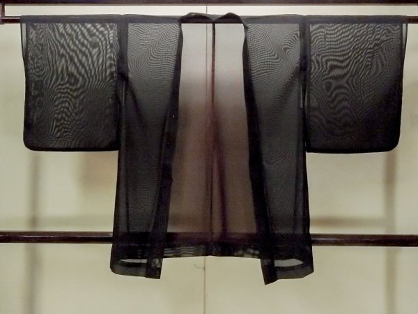 Photo1: O0909I Vintage Japanese kimono   Black HAORI short jacket for women / Silk. Tall grass   (Grade B) (1)