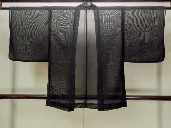 Photo2: O0909I Vintage Japanese kimono   Black HAORI short jacket for women / Silk. Tall grass   (Grade B) (2)