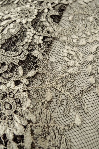 Photo8: O0909K Vintage Japanese kimono   Black HAORI short jacket for women / Synthetic. Flower, Lace fabric  (Grade B) (8)