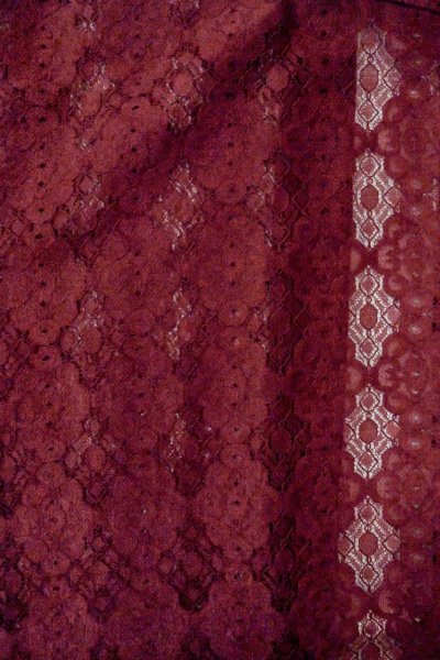 Photo3: O0909L Vintage Japanese kimono  Dark Red HAORI short jacket for women / Synthetic. Flower, Lace fabric  (Grade B) (3)