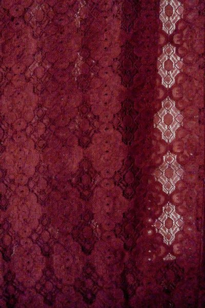 Photo4: O0909L Vintage Japanese kimono  Dark Red HAORI short jacket for women / Synthetic. Flower, Lace fabric  (Grade B) (4)