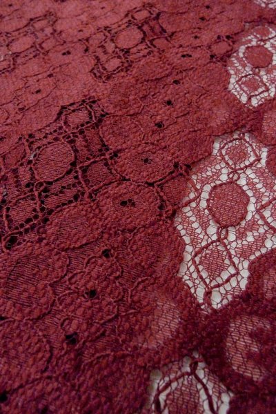 Photo8: O0909L Vintage Japanese kimono  Dark Red HAORI short jacket for women / Synthetic. Flower, Lace fabric  (Grade B) (8)