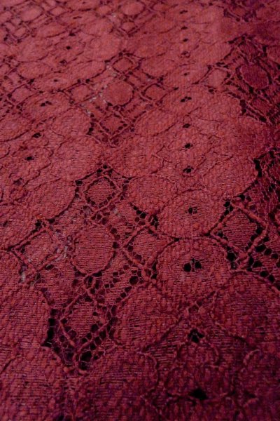 Photo9: O0909L Vintage Japanese kimono  Dark Red HAORI short jacket for women / Synthetic. Flower, Lace fabric  (Grade B) (9)