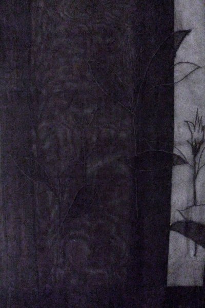 Photo4: O0909N Vintage Japanese kimono   Black HAORI short jacket for women / Silk. Autumn bellflower   (Grade D) (4)