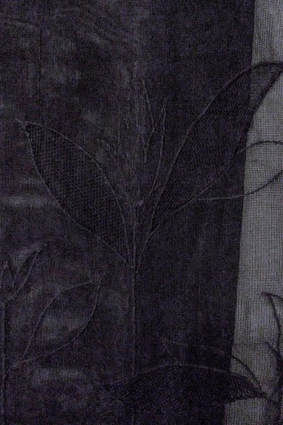 Photo5: O0909N Vintage Japanese kimono   Black HAORI short jacket for women / Silk. Autumn bellflower   (Grade D) (5)