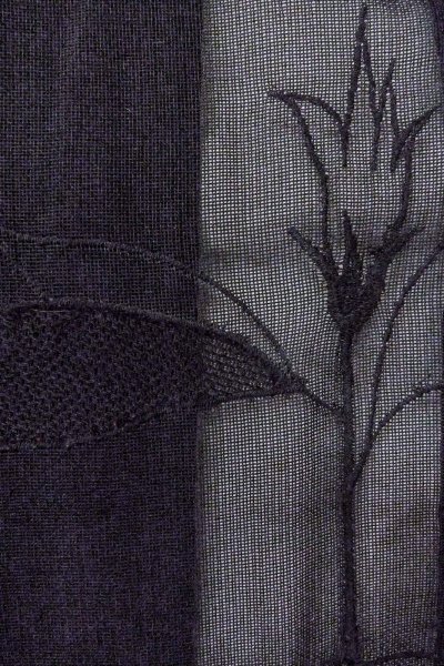 Photo7: O0909N Vintage Japanese kimono   Black HAORI short jacket for women / Silk. Autumn bellflower   (Grade D) (7)