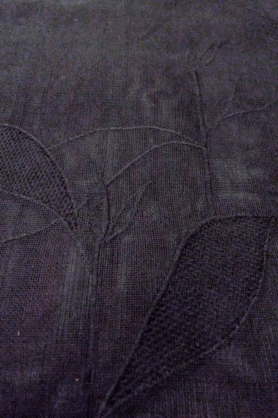 Photo9: O0909N Vintage Japanese kimono   Black HAORI short jacket for women / Silk. Autumn bellflower   (Grade D) (9)