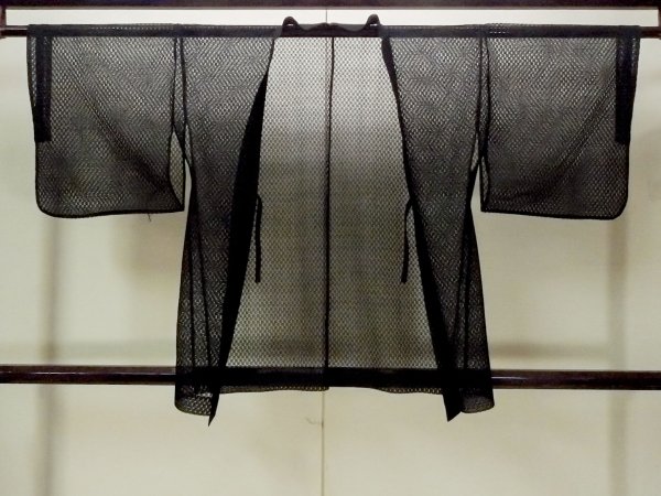 Photo1: Mint O0909O Vintage Japanese kimono   Black HAORI short jacket for women / Synthetic. Circle, Lace fabric  (Grade A) (1)